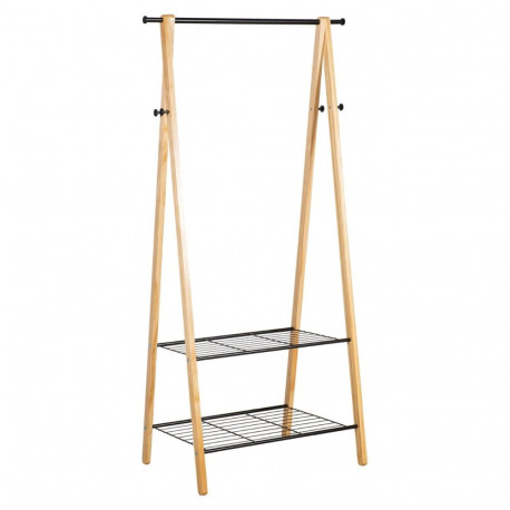 Stange riietele FOREST 13961, 79x45xH155cm; 2 riiulit ja 4 nagi/ naturaalne männipuit + must