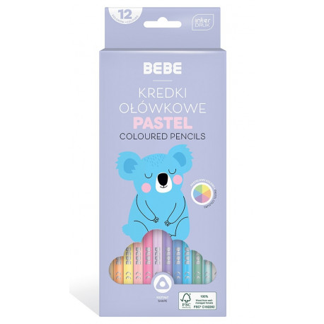 Värvipliiats BEBE Pastel FSC100 pastelsed toonid 12 värvi Interdruk