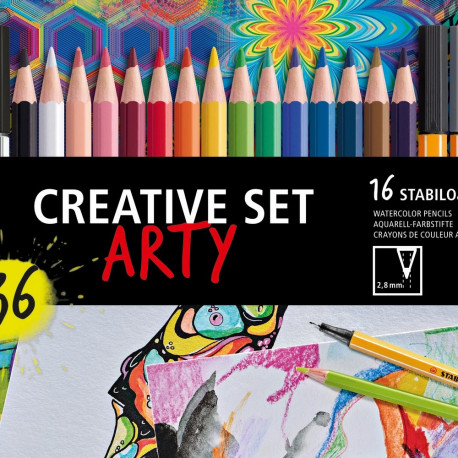 Kunstikomplekt Stabilo ARTY, 36 osa: 8x Pen68 pintselotsaga, 16x akvarellpliiats, 12x Point88
