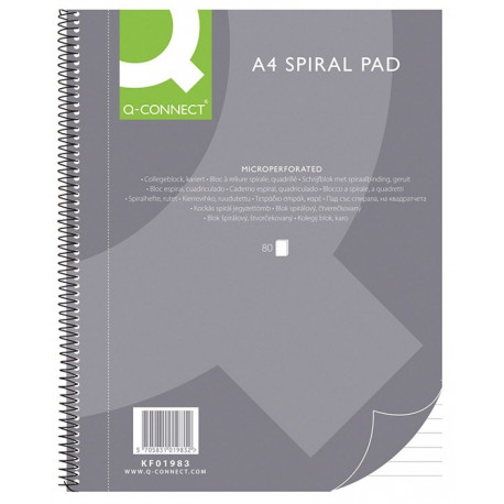 Kaustik A4 80 lehte joon spiraalköide, 4-ne augustus, rebitavad lehed, Q-Connect