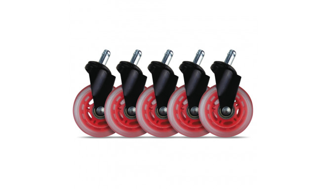 Kummist rattad mänguritoolile EL33T - punane - 5tk komplektis (tihvt 11mm ja ratta läbimõõt 75mm)