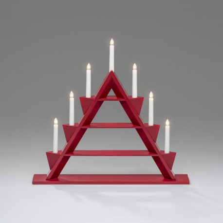 Küünlajalg kolmnurkne 55xK-51,5cm, 7 küünalt, 230V, 170cm juhe/ punane värvitud puit