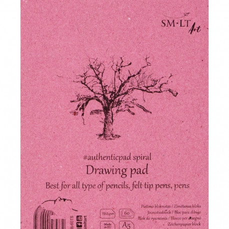 Joonistusplokk A5 120gsm, 60 lehte, pliiatsile, viltpliiatsile, kriidile, söele, spiraalköide, SMLT