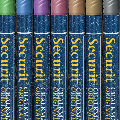 Tahvlimarkerid SECURIT Liquid Small Metallic, kriiditahvlile 1-2mm, pakis 7 erinevat värvi / kompl.