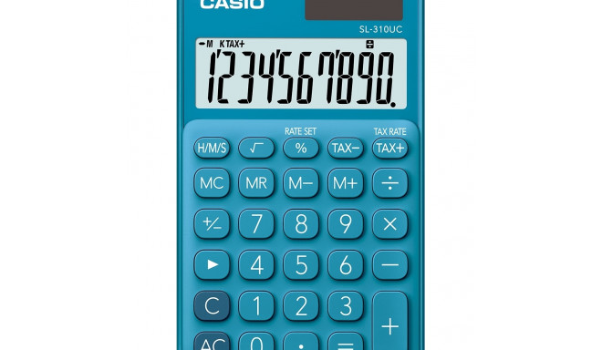 Taskukalkulaator Casio SL-310UC Blue/sinine - 10 kohaline, tava- ja päikesepatarei, 50gr, 8x70x118mm