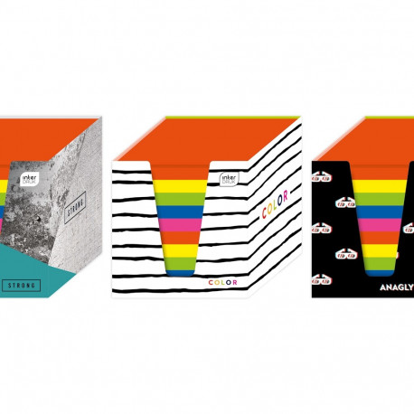 Märkmepaber 90x90x90 mm, neoonvärvid, kartongkarbis Interdruk