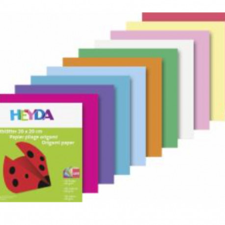 Origami paber 20x20cm 10värvi x10lehte pakis, 60g/m2, Heyda
