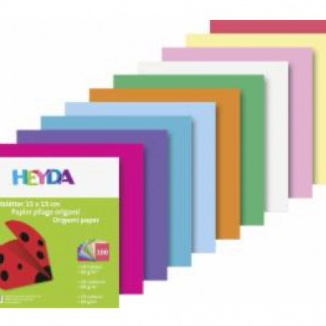Origami paber 15x15cm 10värvi x10lehte pakis, 60g/m2, Heyda