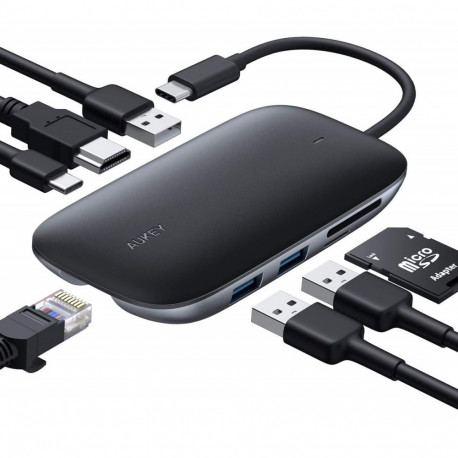 Aukey USB hub CB-C71 Aluminium USB-C 8in1 RJ45/3xUSB 3.1/HDMI//SD
