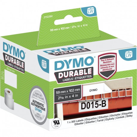 Dymo LW vastupidav etikett 59 mm x 102 mm, 300 etiketti, valge polüester