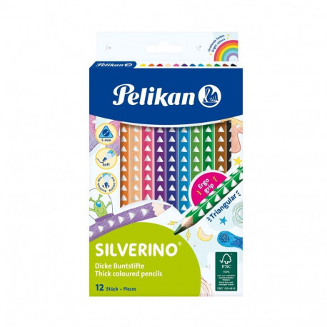 Pelikan värvipliiats, Silverino, kolmnurkne, SOFT, jäme, 12 värvi