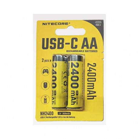 Nitecore NH2400 2400mAh USB-C Rechargeable AA Battery 2-Pack