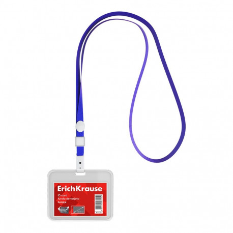 Horizontal ID card with lanyard  ErichKrause 85х54 mm, transparent, blue lanyard color, in bag