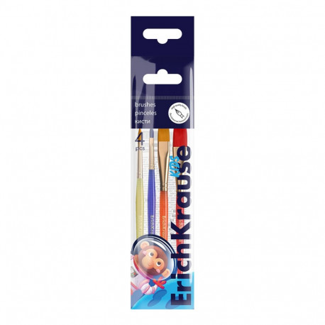 Brushes ErichKrause Kids Space Animals for creativity, synthetic, 4 pieces ( in polybag)