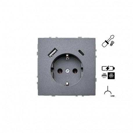 SOCKET+USB A+C IUK-3-01.M/BM MODERN BL