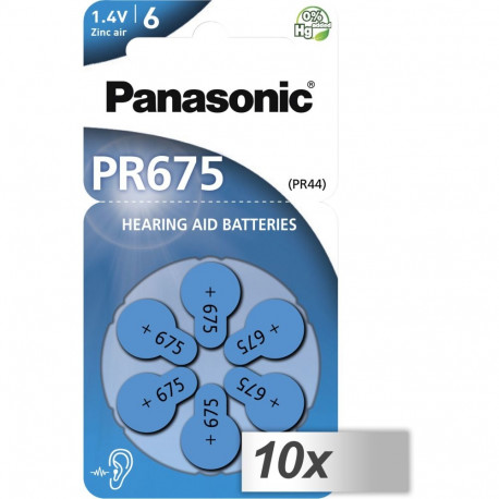 10x1 Panasonic PR 675 Hearing Aid Batteries Zinc Air 6 pcs.
