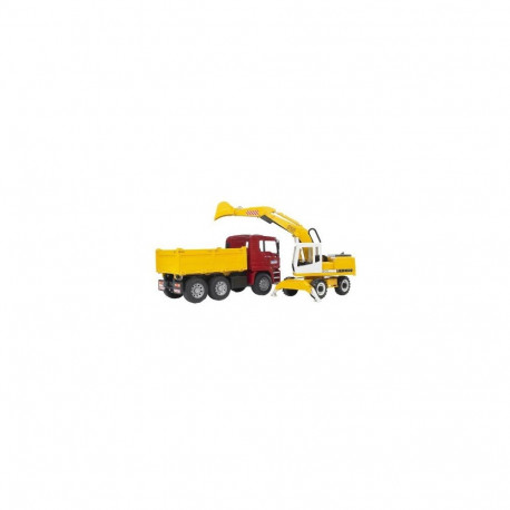 MAN TGA Kipp-LKW (rot/gelb, mit Liebherr Schaufelbagger)