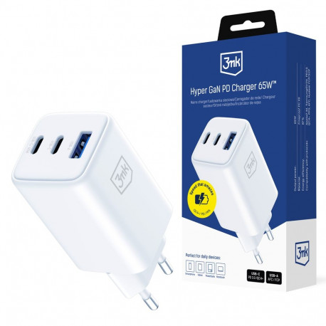USB-C USB-A 3mk Hyper GaN PD Charger 65W™ - White