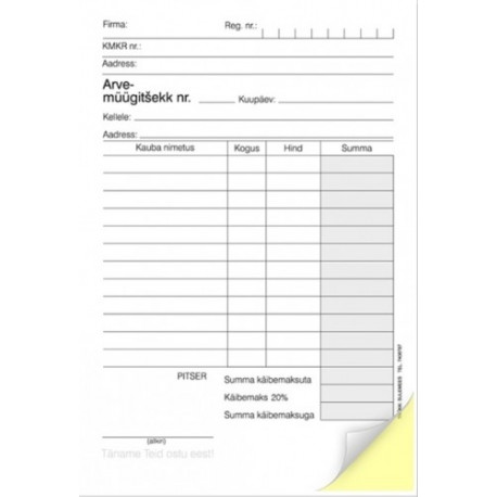 Arve-müügitsekk A6 pikuti, isekopeeruv 2x50