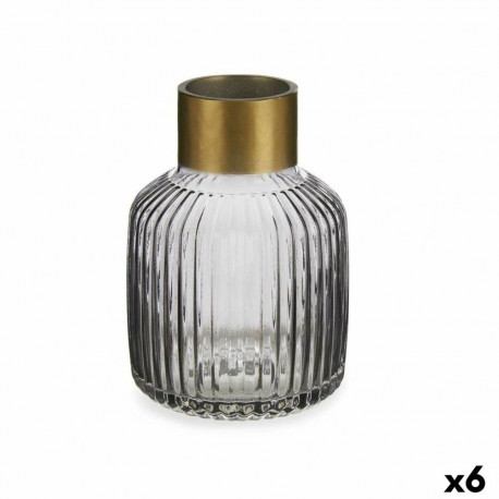 Vase Gift Decor V1522IP-S V1522IP-S Grey Golden Glass Stripes 14,5 x 22 x 14,5 cm (6 Units)