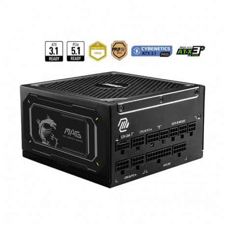 MSI Power Supply||MAG A1000GL PCIE5 II|ATX 3.1|1000 Watts|Efficiency 80 PLUS GOLD|PFC Active|MAGA100