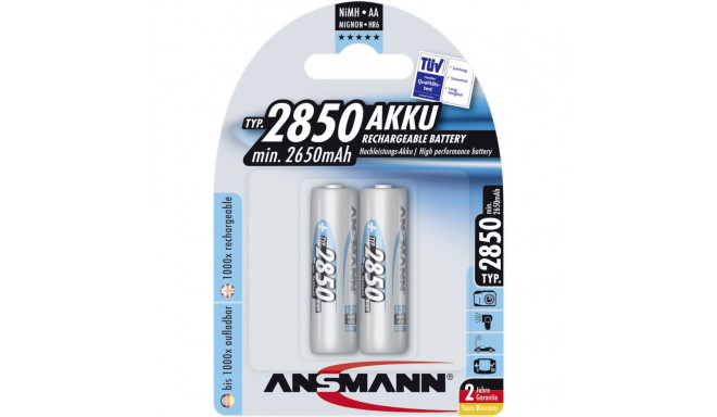 1x2 Ansmann NiMH laetav aku 2850 Mignon AA 2650 mAh