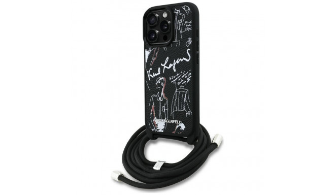 Karl Lagerfeld Crossbody Grained Pattern & Logo Case for iPhone 16 Pro - Black