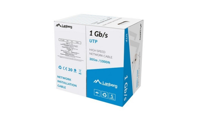 Kabel sieciowy LAN UTP Cat.5e CCA 305m (drut) szary