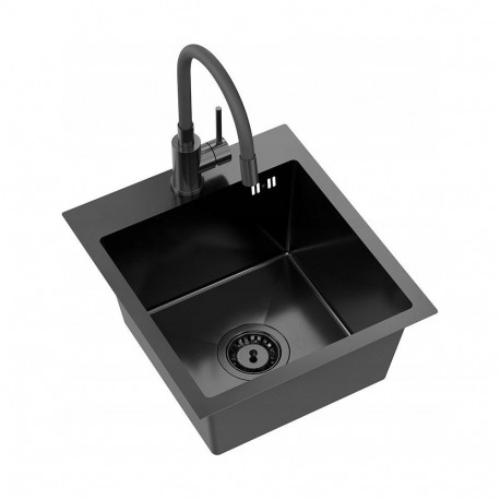 LUKE 90 sink black (40x45x20) with siphon + Maggie faucet black ZH4045PVDBLM_3323503PVDB LM