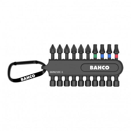 Bahco impact bit set – 10-piece torsion bits, PH/PZ/TORX sizes, 50 mm, alloy steel with magnetic qui