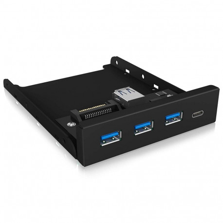 ICY BOX IB-HUB1418-i3, front panel (black, 3x USB 3.0 Type-A, 1x USB Type-C)