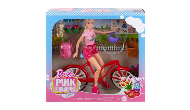 Barbie nukk jalgrattal koeraga