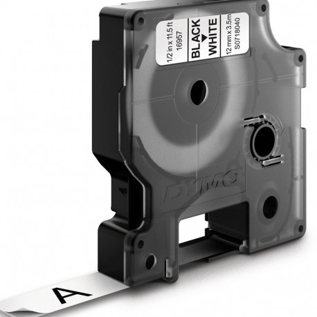 Kleepkirjalint Dymo 12mm, must/valgel D1 Tape 16957 Black on White, flexible nylon tape 3,5m