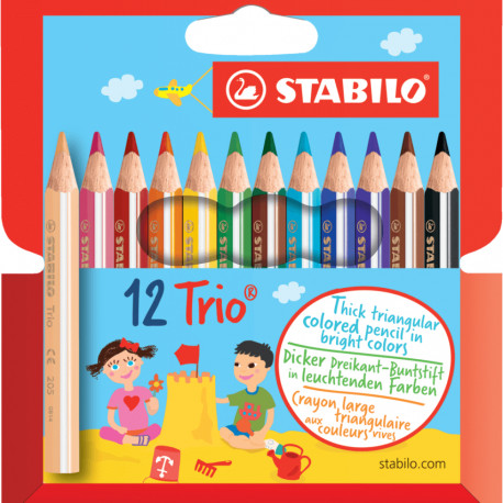 Värvipliiats Stabilo Trio Mini, 12 värvi pakis, kolmekandiline