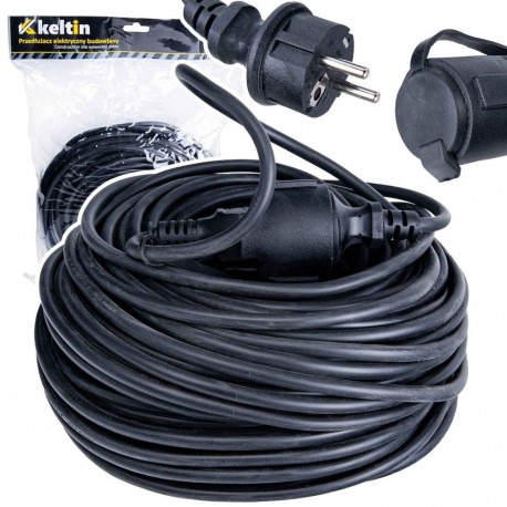 Geko Construction Site Extension Cable K00223, 40m, 3x2.5mm², 1x16A 230V~50Hz, IP44, Black, CE certi