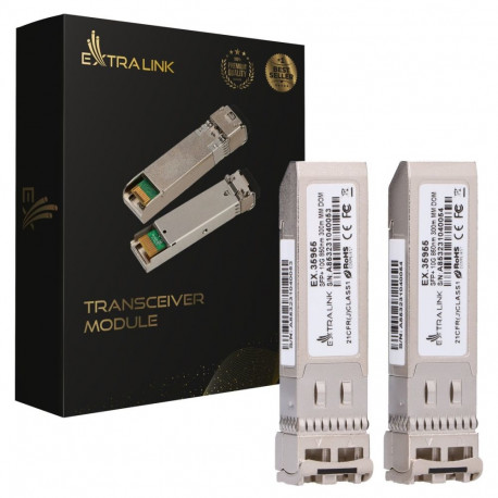 Extralink SFP+ 10G 2-pack SFP+ moodul 10Gbps, LC/UPC, 850nm, 300m, multimood, DOM, HP/Aruba jaoks