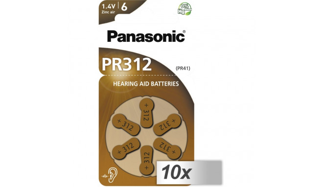 10x1 Panasonic PR 312 kuuldeaparaadi patareid tsink-õhk 6 tk