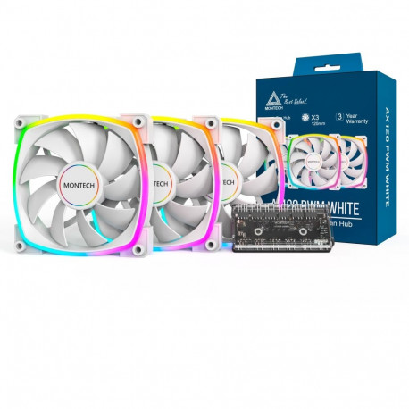Montech AX120 PWM 120x120x25, case fan (white, pack of 3)