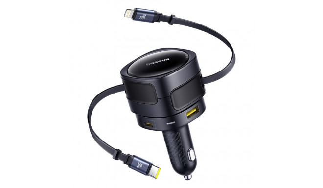 Baseus Enjoyment Max 90W Car Charger 2x USB-C + USB-C and Lightning Cable - Black