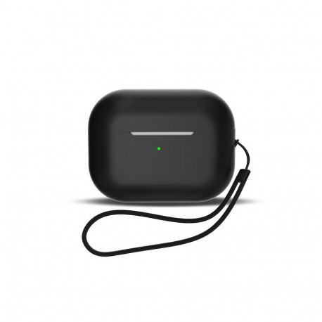 Silicone case for AirPods 1 / AirPods 2 + wrist strap lanyard - black