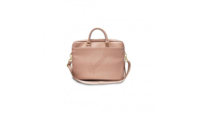 Guess Saffiano Script 16" Laptop Bag - Pink