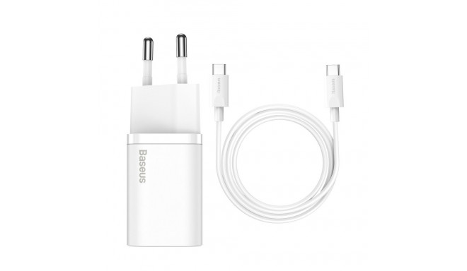 Baseus Si USB-C 25W 3A fast charger with USB-C / USB-C 1m cable - white