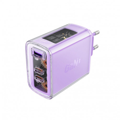Acefast charger GaN 65W 3 ports (1xUSB, 2xUSB C) purple (A45)