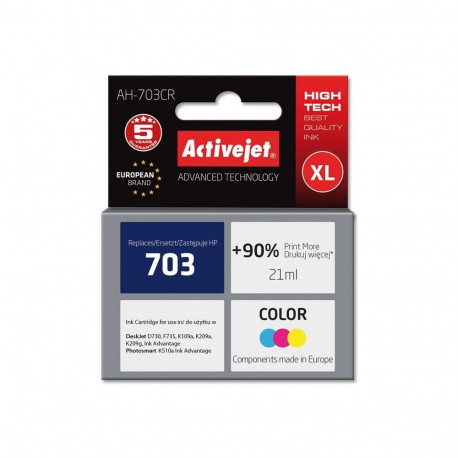 Activejet AH-703CR tindikassett (asendus HP 703 CD888AE; premium; 21 ml; värviline)