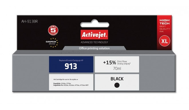 Activejet AH-913BR tindikassett (asendus HP 913 L0R095AE; premium; 70 ml; must)