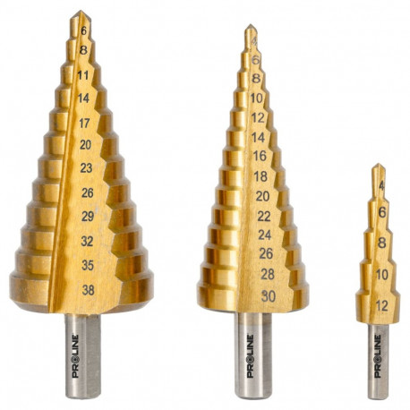 Wiertła stopniowe metalli jaoks HSS TiN 3 tk (4, 4,6 mm) proline