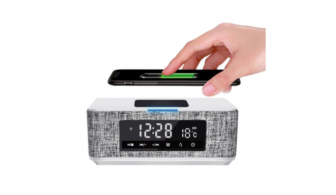 Platinet clock-radio + wireless speaker + charger Daily PMGQ15B, white (44800)