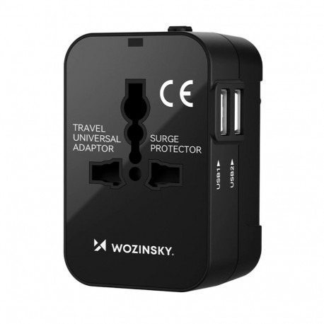 Wozinsky WUTWC Travel Adapter Universal 24W EU / US / AUS / UK / 2x USB-A - Black