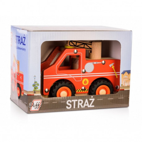 Drewniane auto z oponami straż pożarna