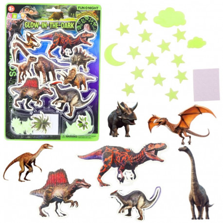 fluorestseeruvad helendavad seinale kleebitavad dinosaurused ja tähed